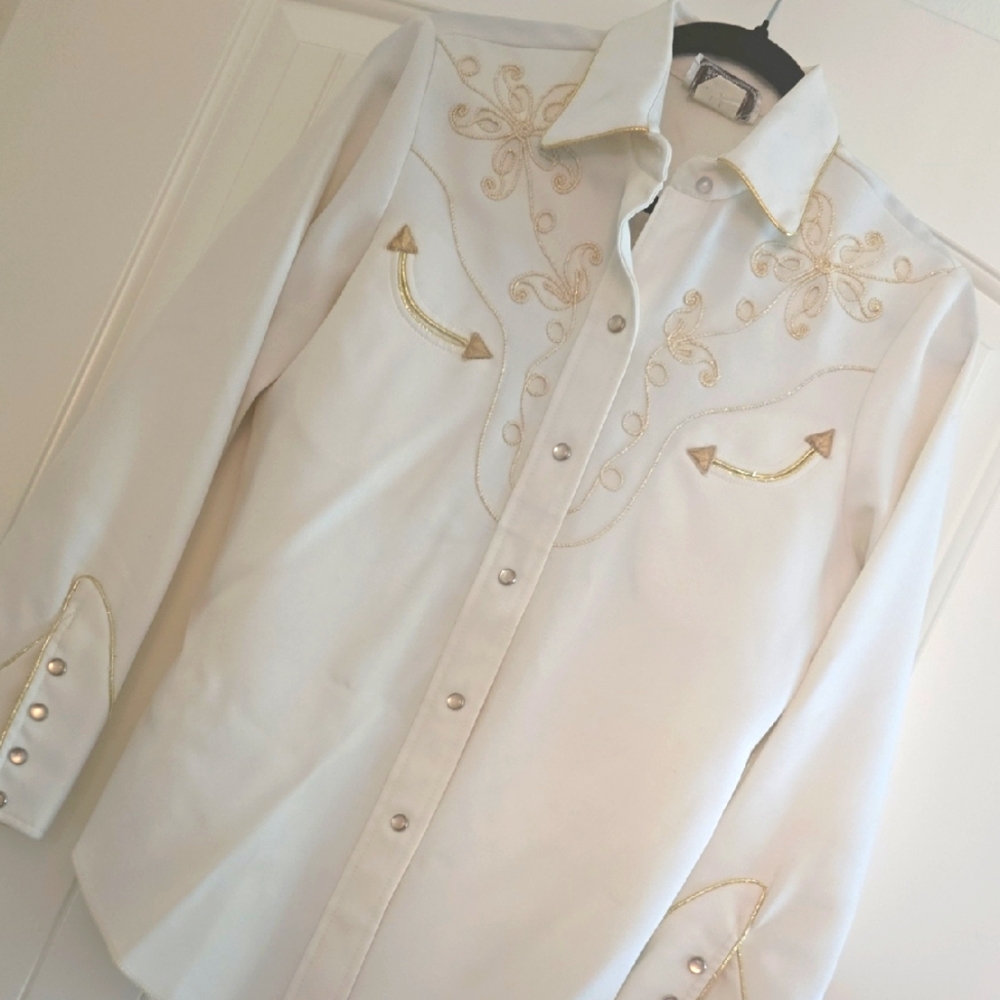 Vintage White and Gold Ranch Men's Shirt